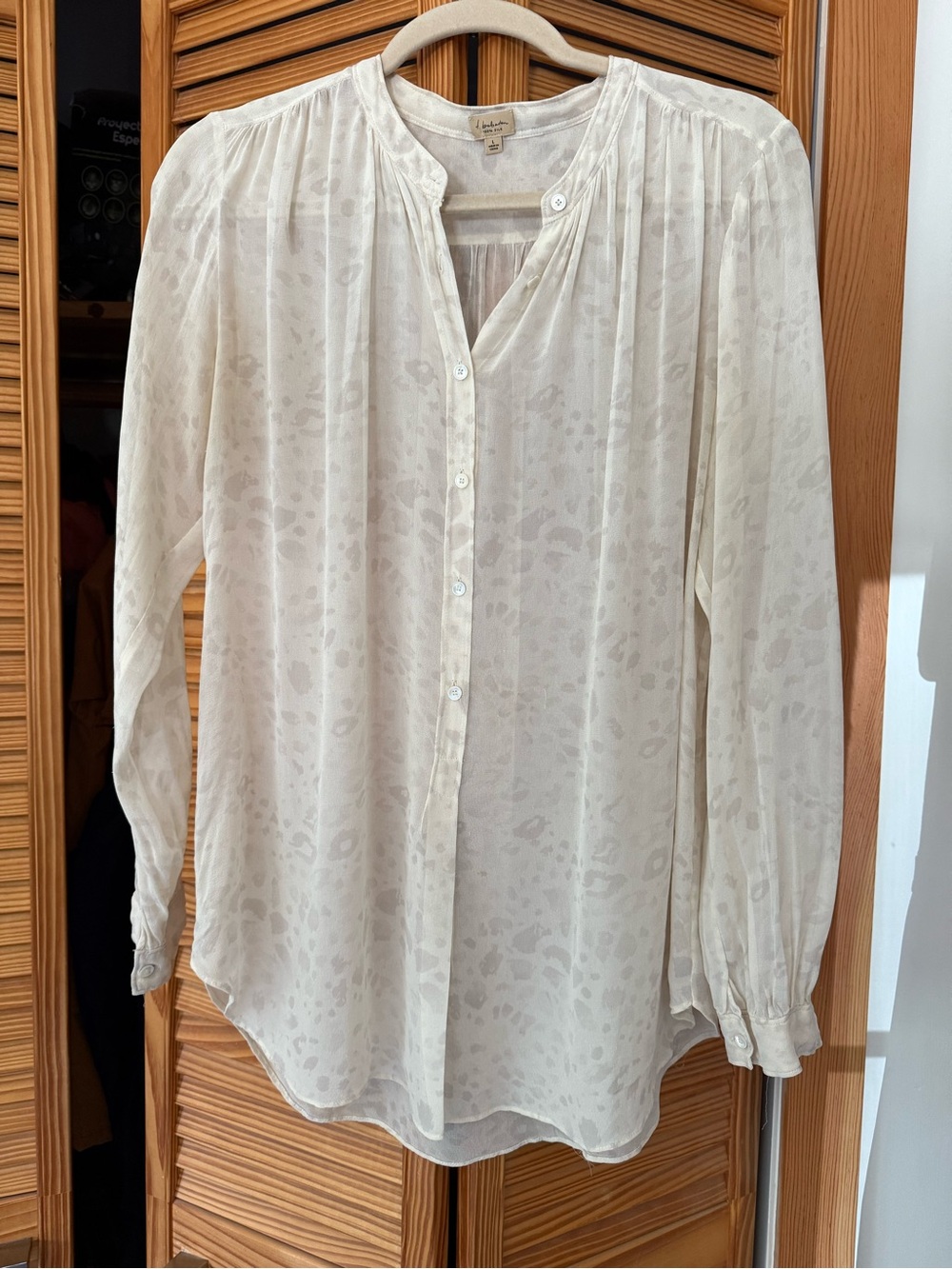 Babaton Cream Button-Front Smocked Yoke Blouse
